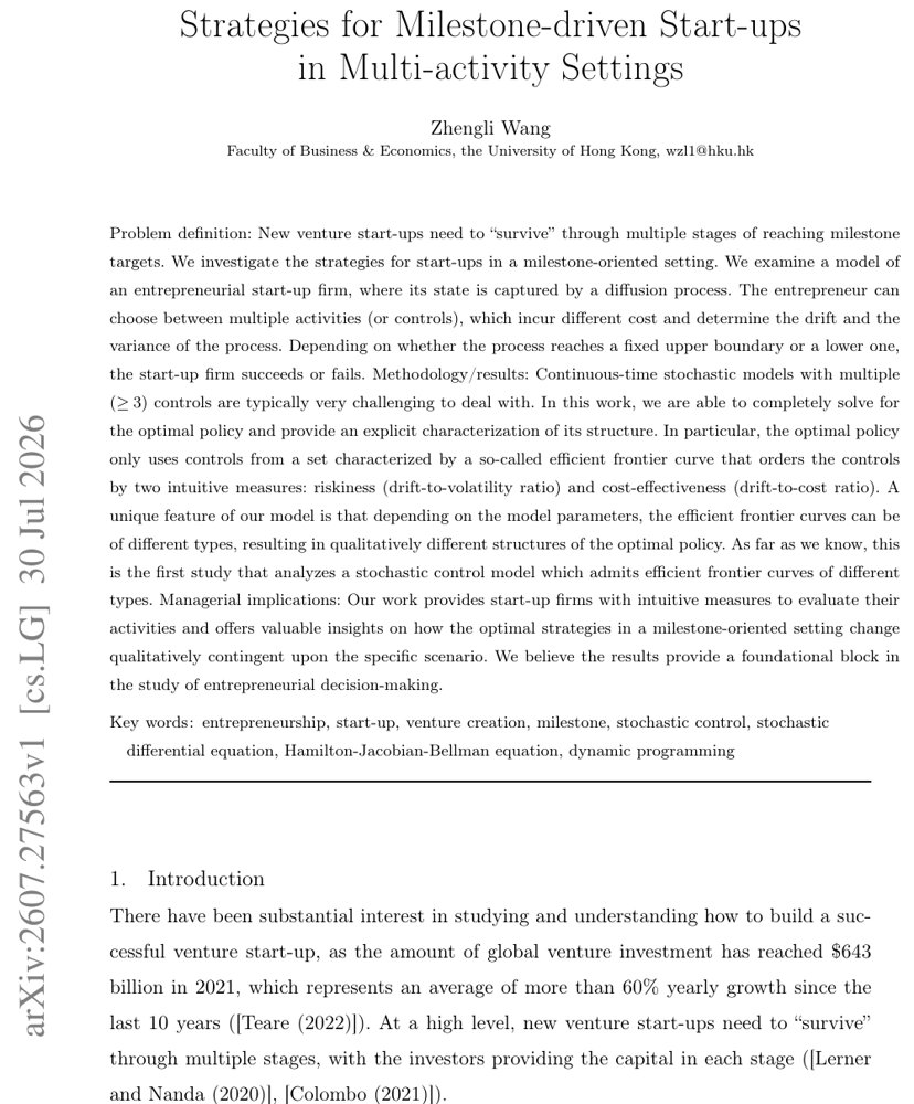 Strategies for Milestone-driven Start-ups in Multi-activity Settings Figure 1