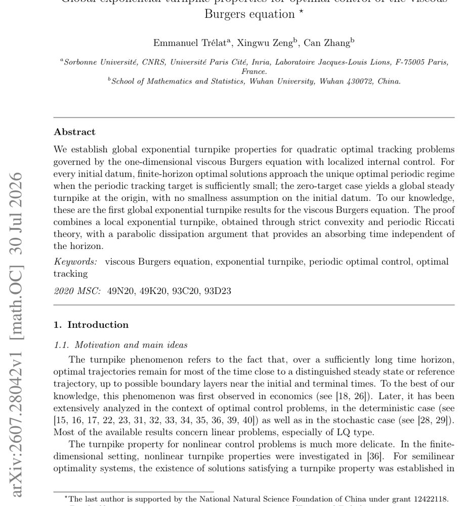 Global exponential turnpike properties for optimal control of the viscous Burgers equation Figure 1