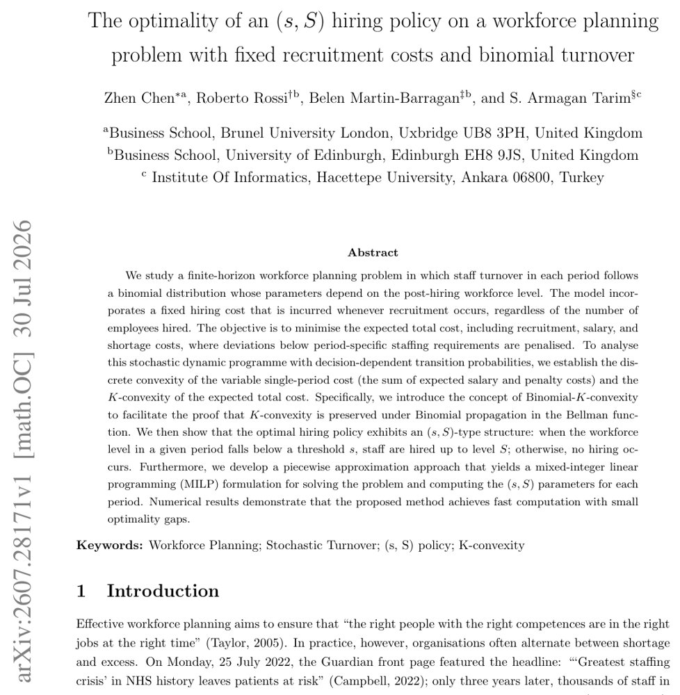 The optimality of an (s, S) hiring policy on a workforce planning problem with fixed recruitment costs and binomial turnover Figure 1
