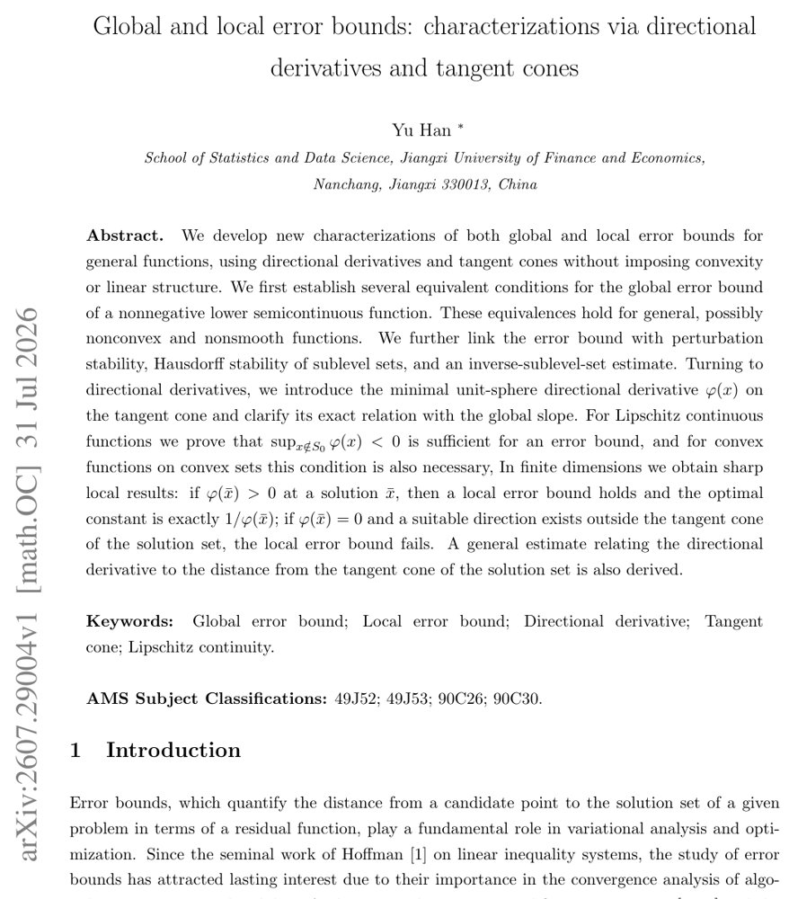 Global and local error bounds: characterizations via directional derivatives and tangent cones Figure 1