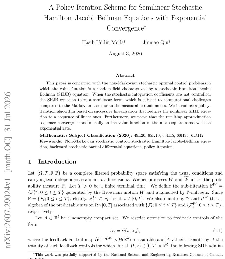 A Policy Iteration Scheme for Semilinear Stochastic Hamilton-Jacobi-Bellman Equations with Exponential Convergence Figure 1