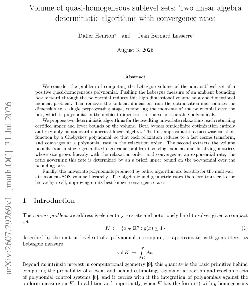 Volume of quasi-homogeneous sublevel sets: Two linear algebra deterministic algorithms with convergence rates Figure 1