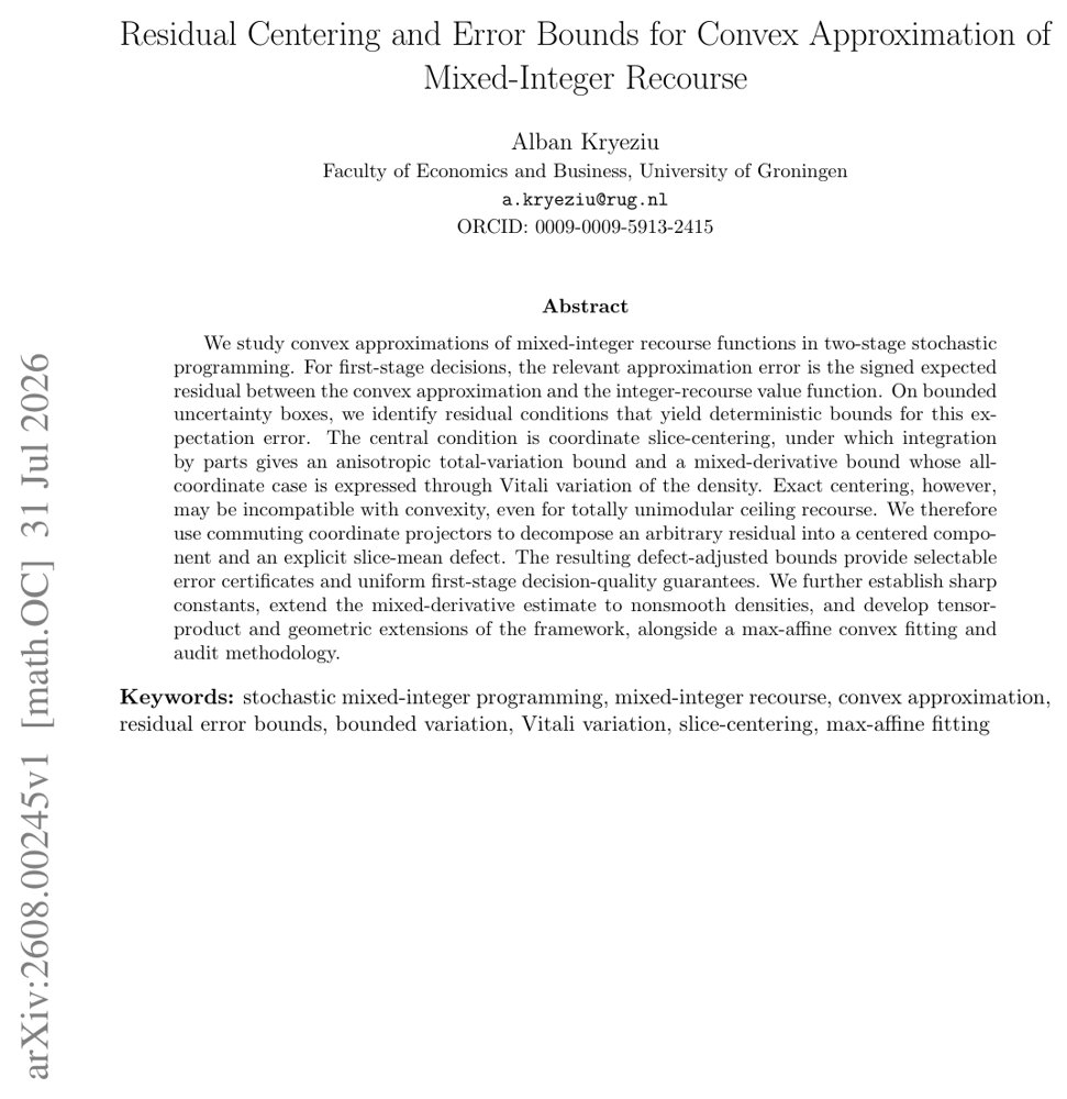 Residual Centering and Error Bounds for Convex Approximation of Mixed-Integer Recourse Figure 1