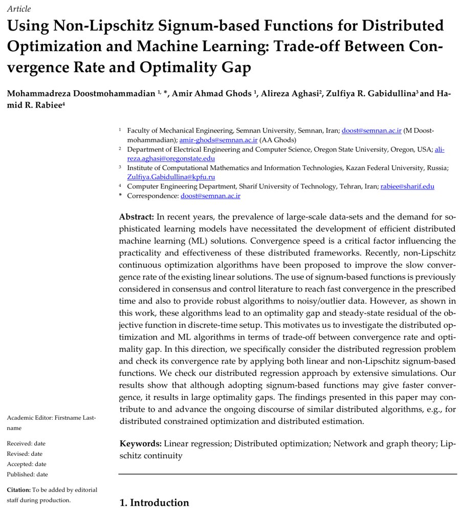 Using Non-Lipschitz Signum-based Functions for Distributed Optimization and Machine Learning: Trade-off Between Con-vergence Rate and Optimality Gap Figure 1