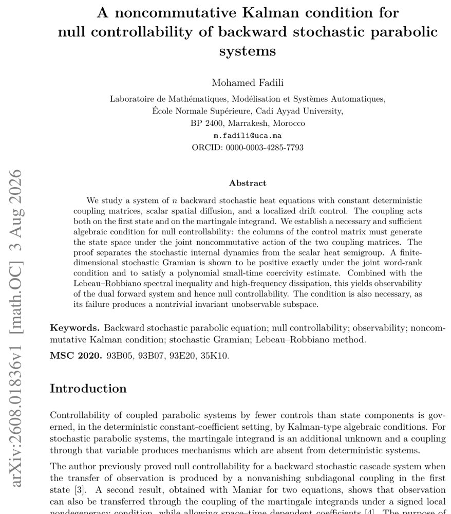 A noncommunicative Kalman condition for null controllability of backward stochastic parabolic systems Figure 1