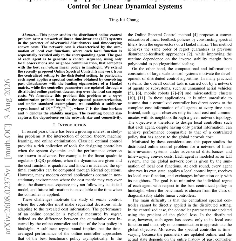 A Spectral Filtering Approach to Regret Analysis of Distributed Online Control for Linear Dynamical Systems Figure 1