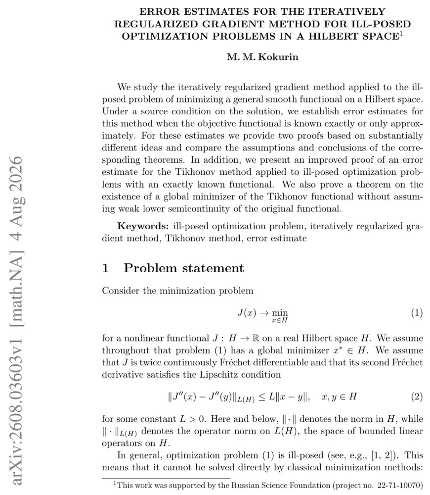 Error Estimates for the Iteratively Regularized Gradient Method for Ill-Posed Optimization Problems in a Hilbert Space Figure 1