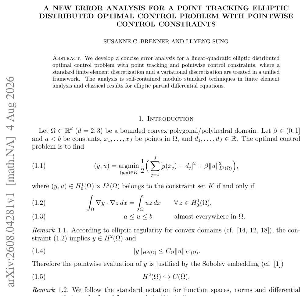 A New Error Analysis for a Point Tracking Elliptic Distributed Optimal Control Problem with Pointwise Control Constraints Figure 1