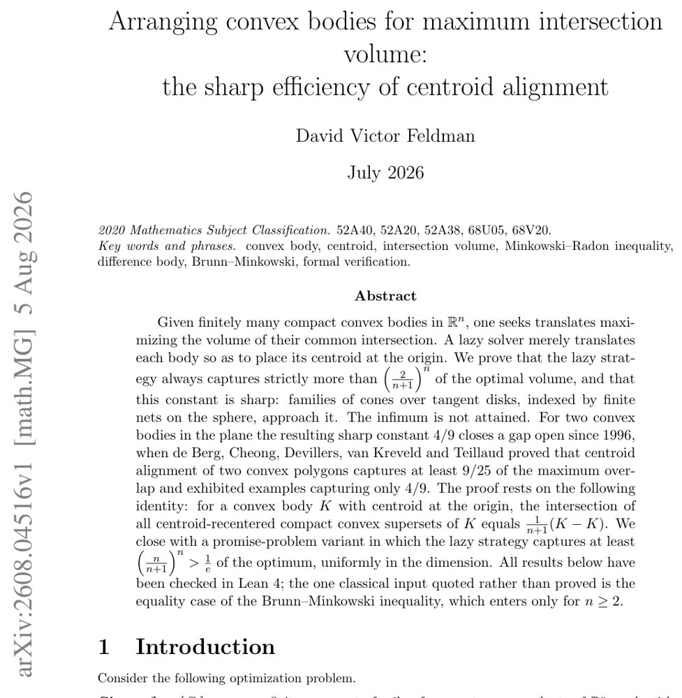 Arranging convex bodies for maximum intersection volume: the sharp efficiency of centroid alignment Figure 1