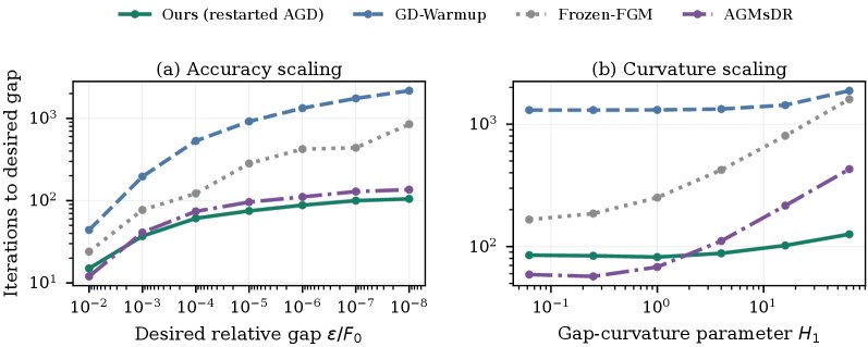 A Few Accelerated Algorithms for Convex Optimization under $(H_0,H_1)$-Smoothness Figure 1