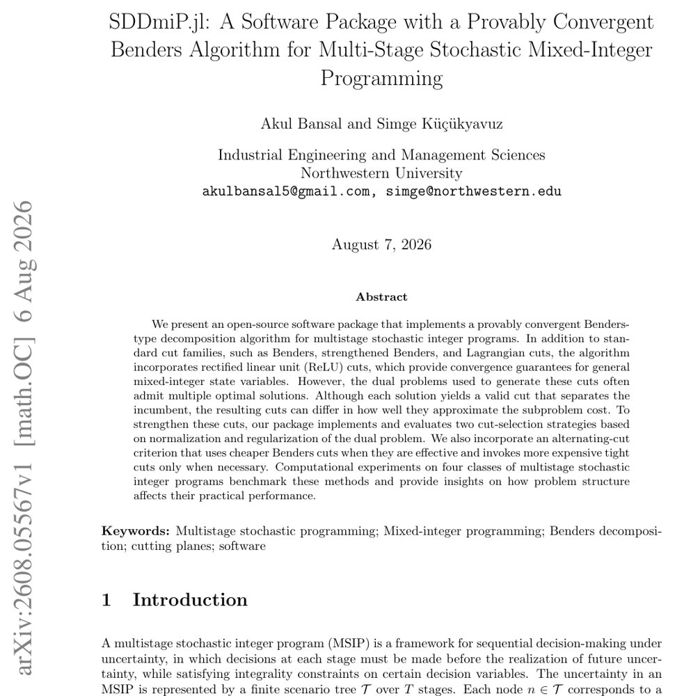 SDDmiP.jl: A Software Package with a Provably Convergent Benders Algorithm for Multi-Stage Stochastic Mixed-Integer Programming Figure 1