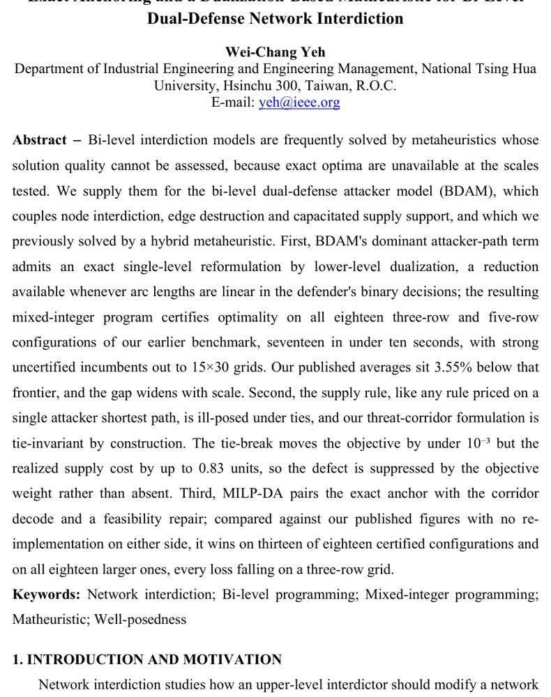 Exact Anchoring and a Dualization-Based Matheuristic for Bi-Level Dual-Defense Network Interdiction Figure 1
