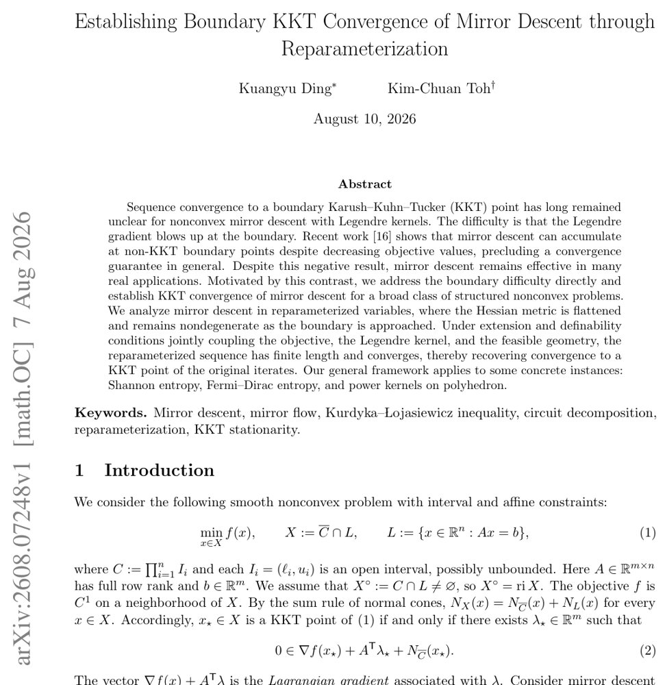 Establishing Boundary KKT Convergence of Mirror Descent through Reparameterization Figure 1