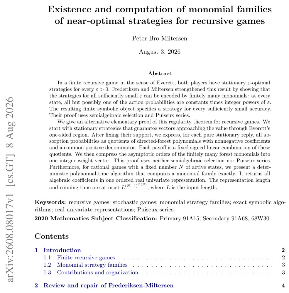 Existence and computation of monomial families of near-optimal strategies for recursive games Figure 1