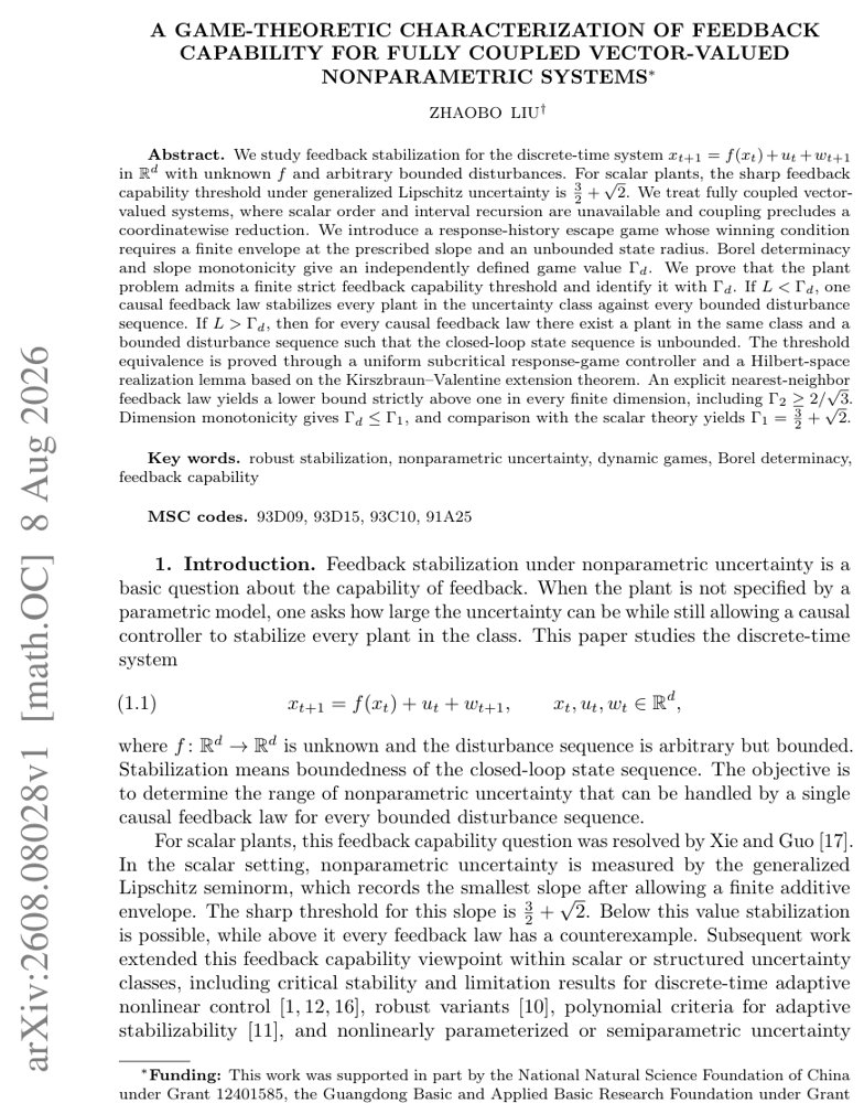 A Game-Theoretic Characterization of Feedback Capability for Fully Coupled Vector-Valued Nonparametric Systems Figure 1
