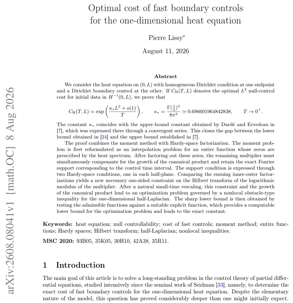 Optimal cost of fast boundary controls for the one-dimensional heat equation Figure 1