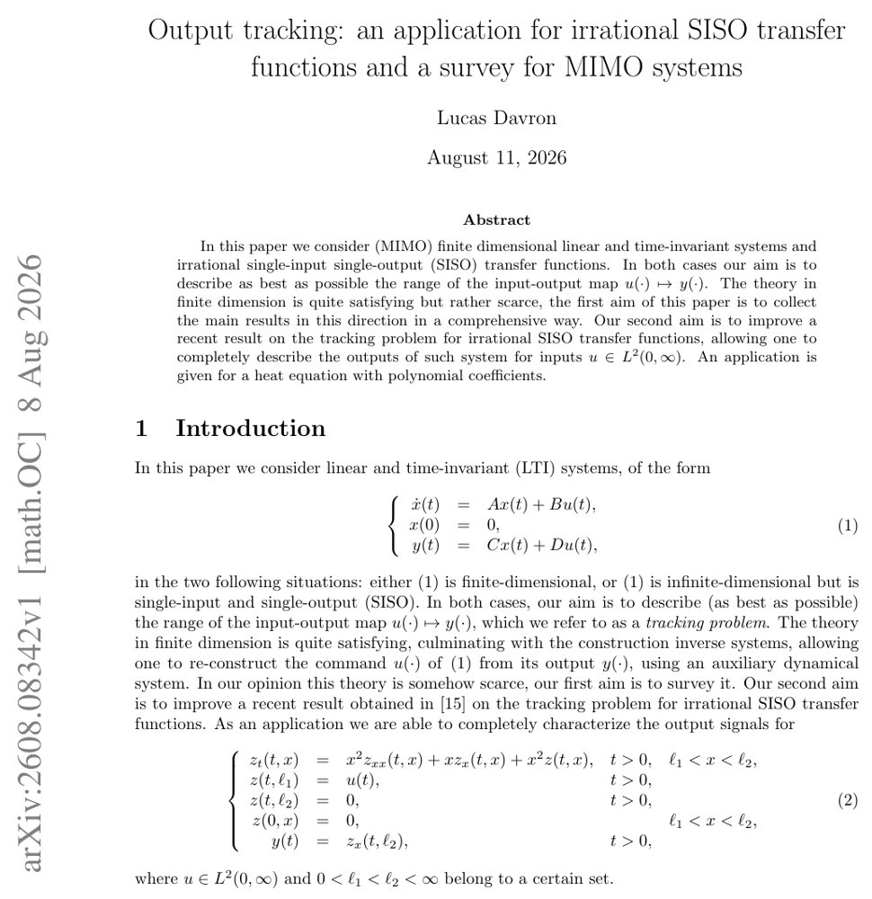 Output tracking: an application for irrational SISO transfer functions and a survey for MIMO systems Figure 1