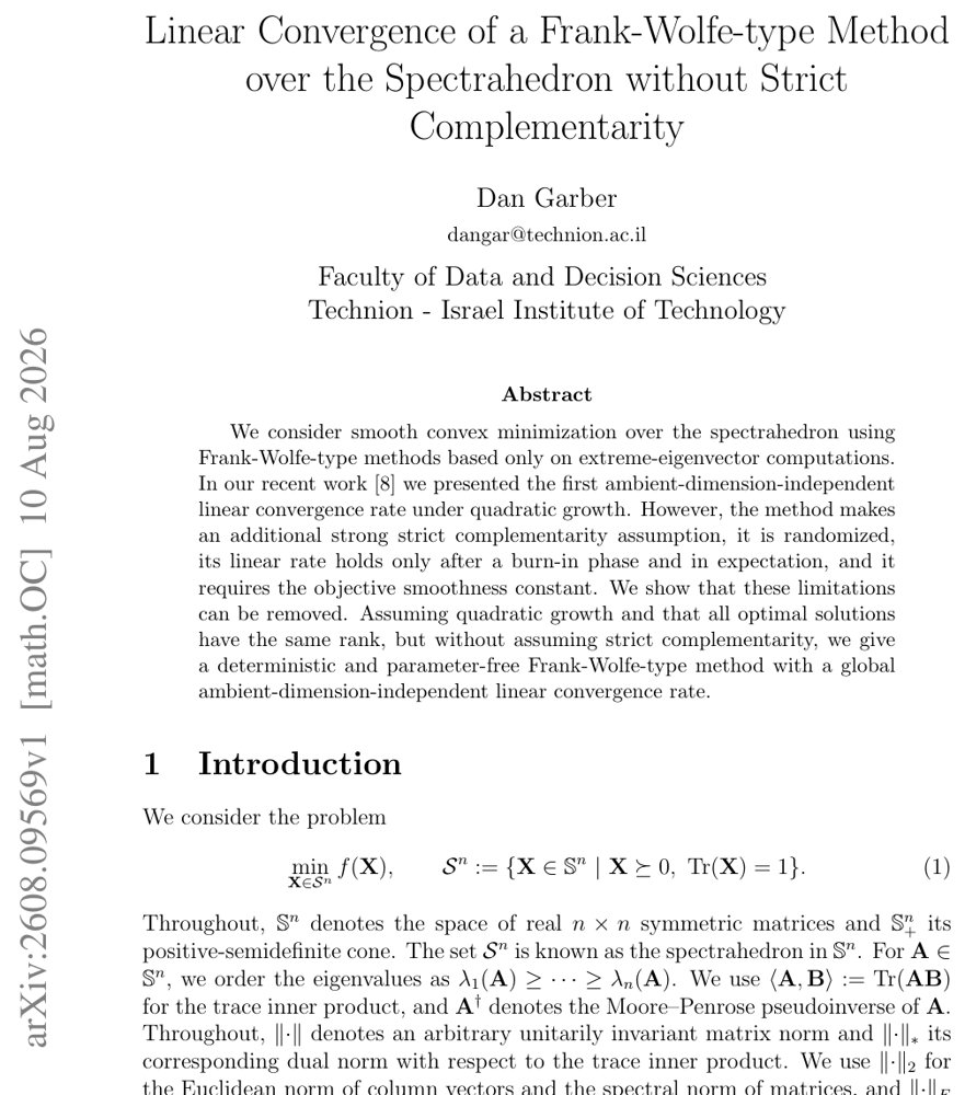 Linear Convergence of a Frank-Wolfe-type Method over the Spectrahedron without Strict Complementarity Figure 1
