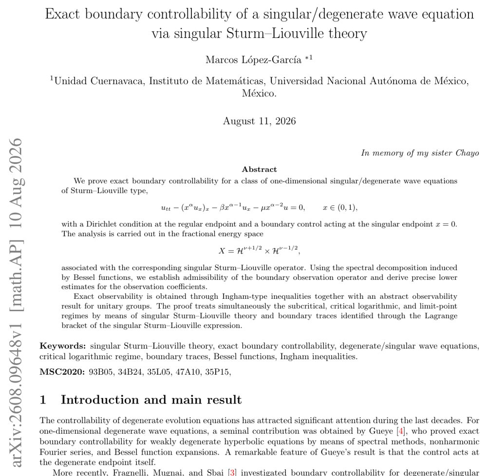 Exact boundary controllability of a singular/degenerate wave equation via singular Sturm-Liouville theory Figure 1