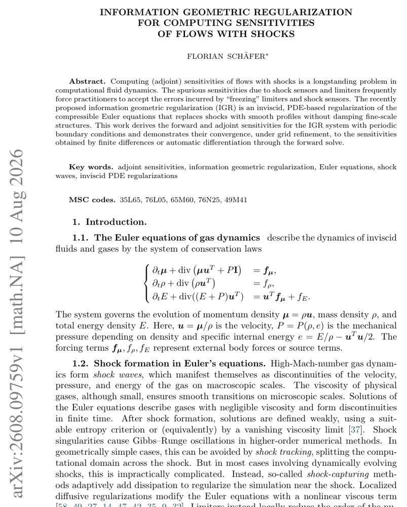 Information geometric regularization for computing sensitivities of flows with shocks Figure 1