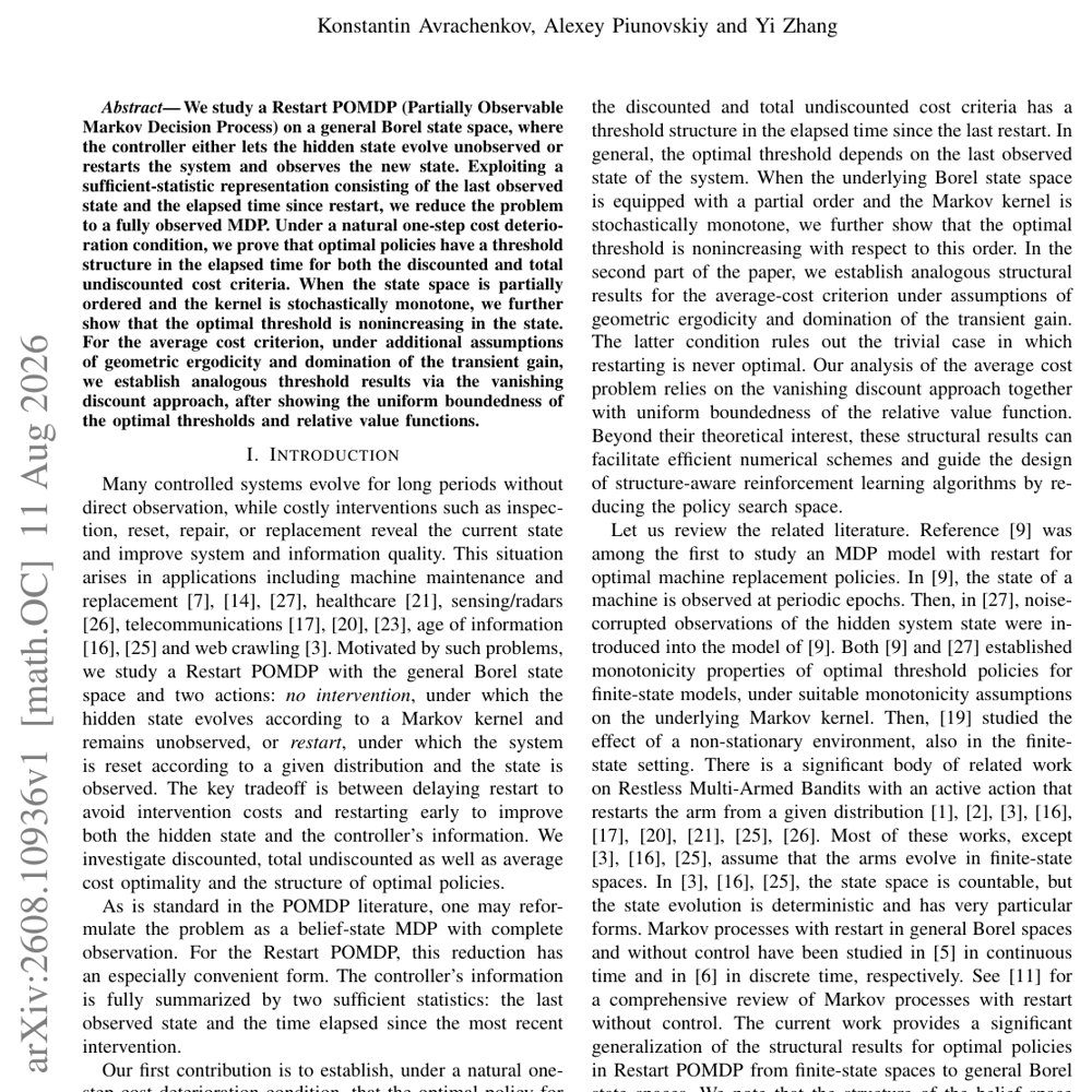 Threshold Structure of Optimal Policies in Restart POMDPs Figure 1