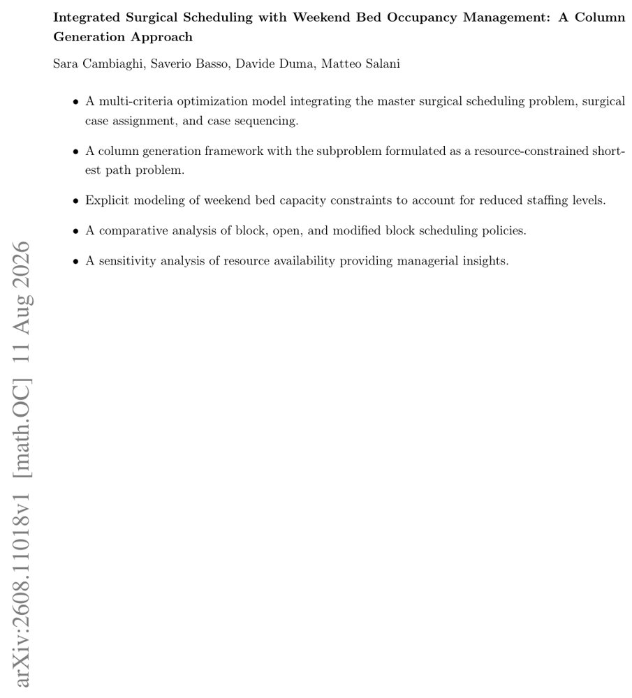 Integrated Surgical Scheduling with Weekend Bed Occupancy Management: A Column Generation Approach Figure 1