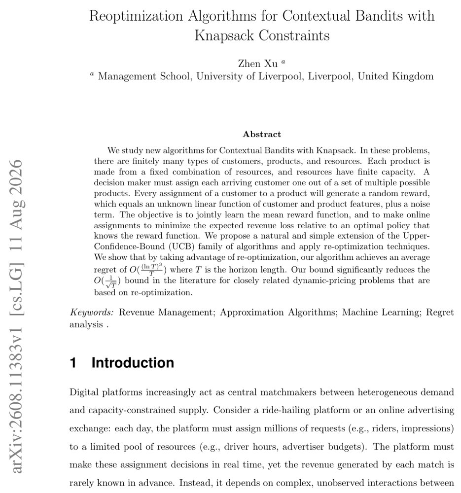 Reoptimization Algorithms for Contextual Bandits with Knapsack Constraints Figure 1