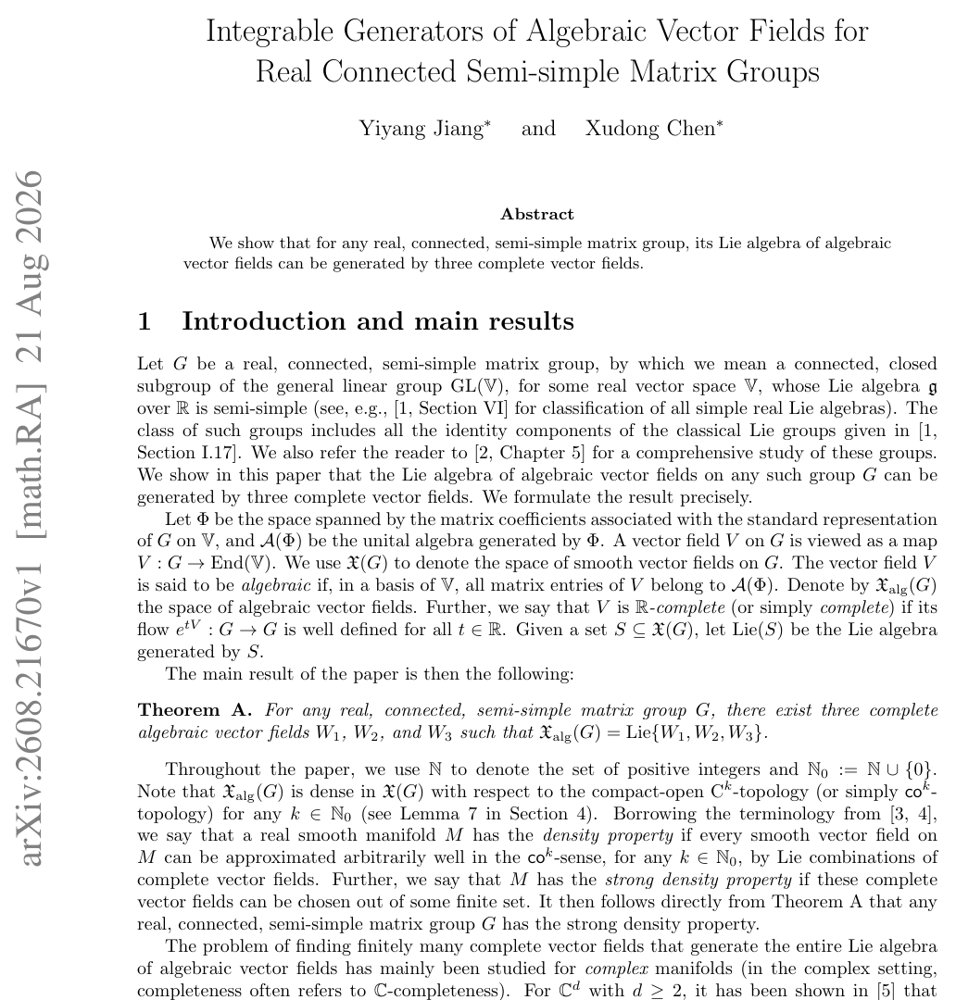 Integrable Generators of Algebraic Vector Fields for Real Connected Semi-simple Matrix Groups Figure 1