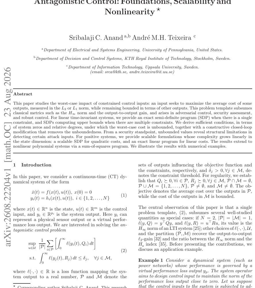 Antagonistic Control: Foundations, Scalability and Nonlinearity Figure 1