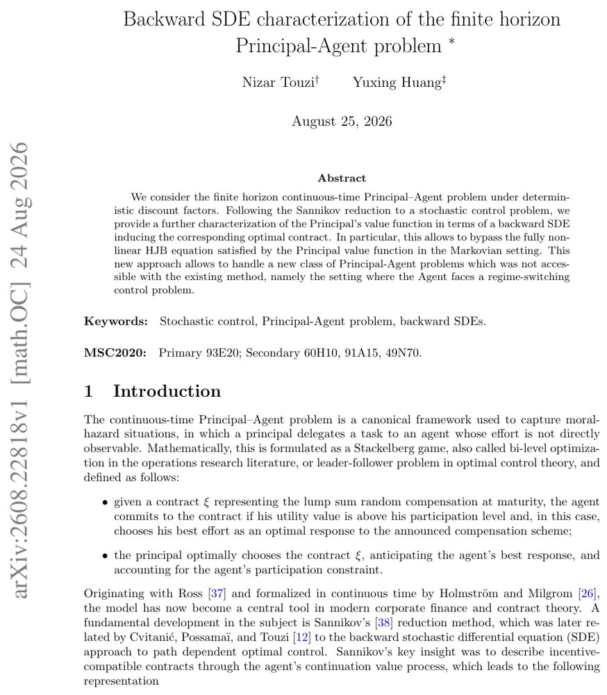 Backward SDE characterization of the finite horizon Principal-Agent problem Figure 1
