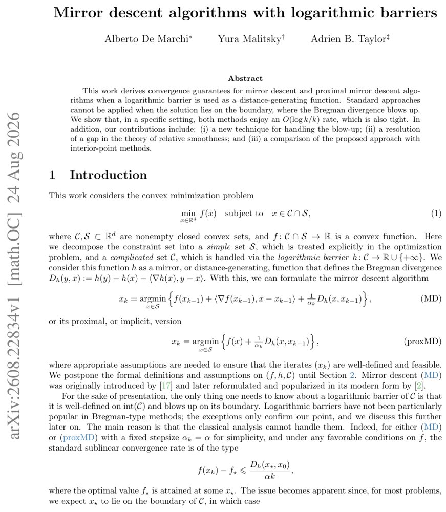 Mirror descent algorithms with logarithmic barriers Figure 1