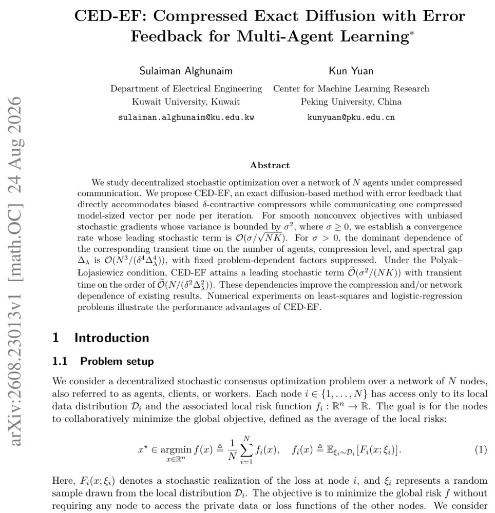 CED-EF: Compressed Exact Diffusion with Error Feedback for Multi-Agent Learning Figure 1