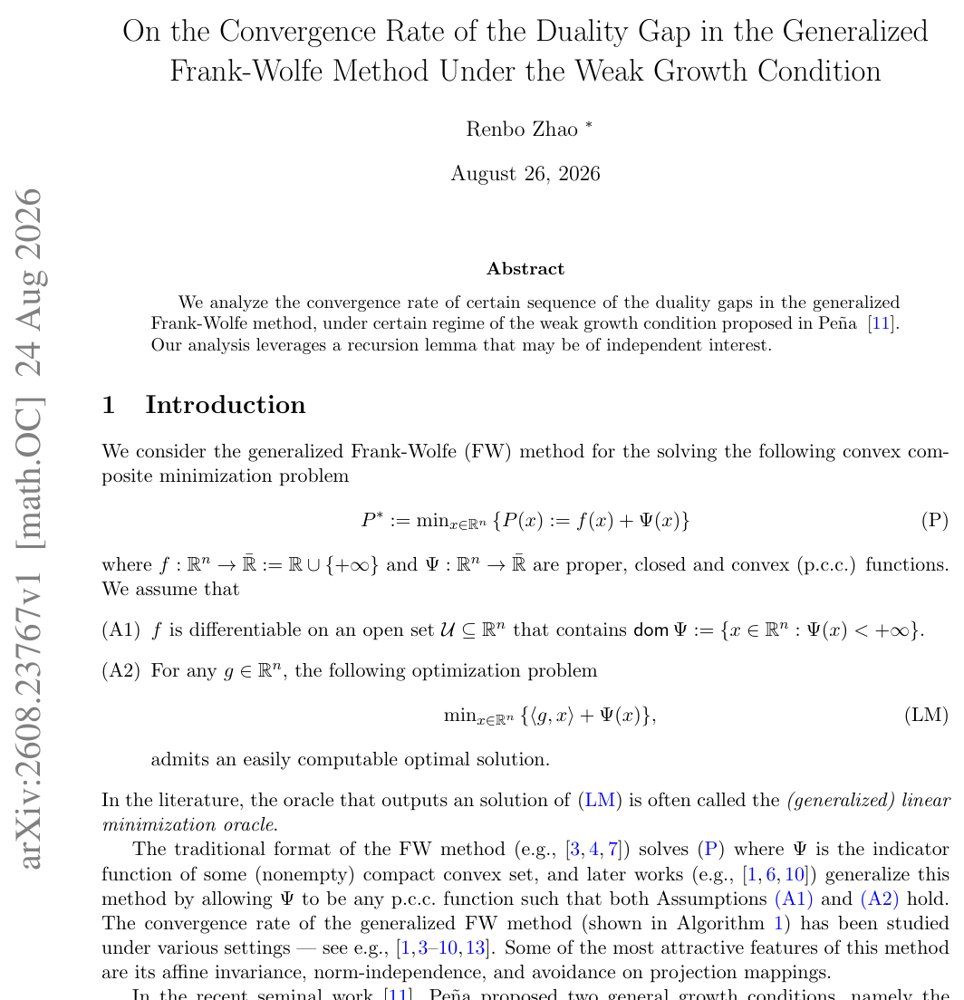 On the Convergence Rate of the Duality Gap in the Generalized Frank-Wolfe Method Under the Weak Growth Condition Figure 1