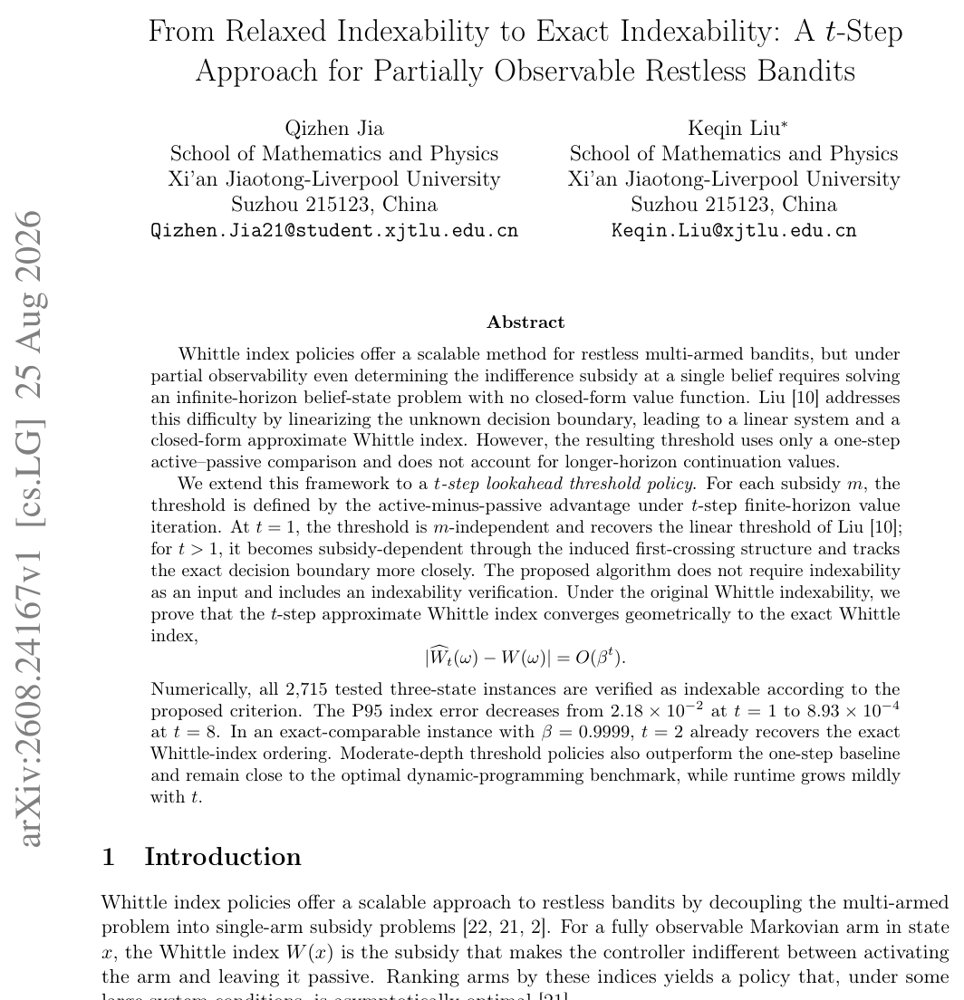 From Relaxed Indexability to Exact Indexability: A $t$-Step Approach for Partially Observable Restless Bandits Figure 1