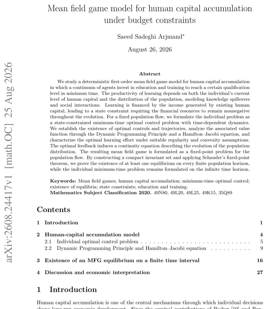 Mean field game model for human capital accumulation under budget constraints Figure 1