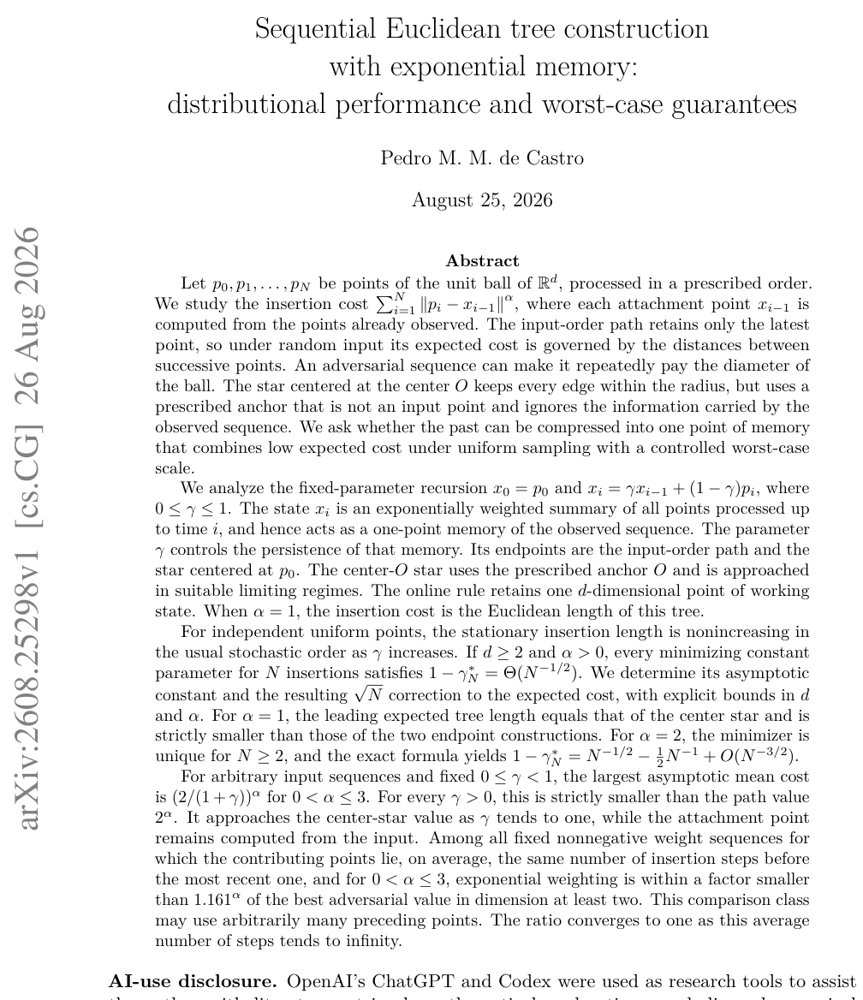Sequential Euclidean tree construction with exponential memory: distributional performance and worst-case guarantees Figure 1