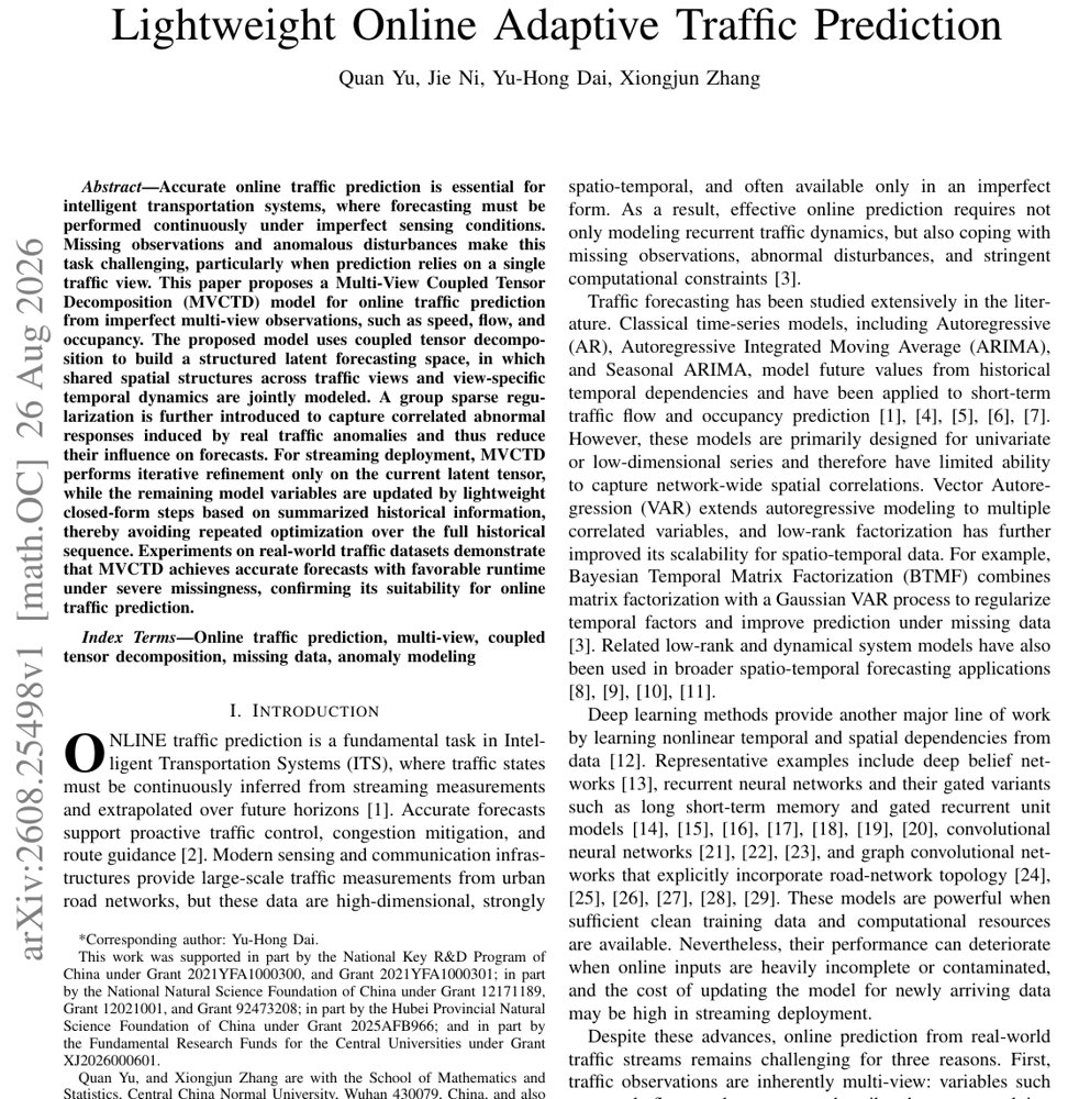 A Multi-View Coupled Tensor Decomposition for Lightweight Online Adaptive Traffic Prediction Figure 1