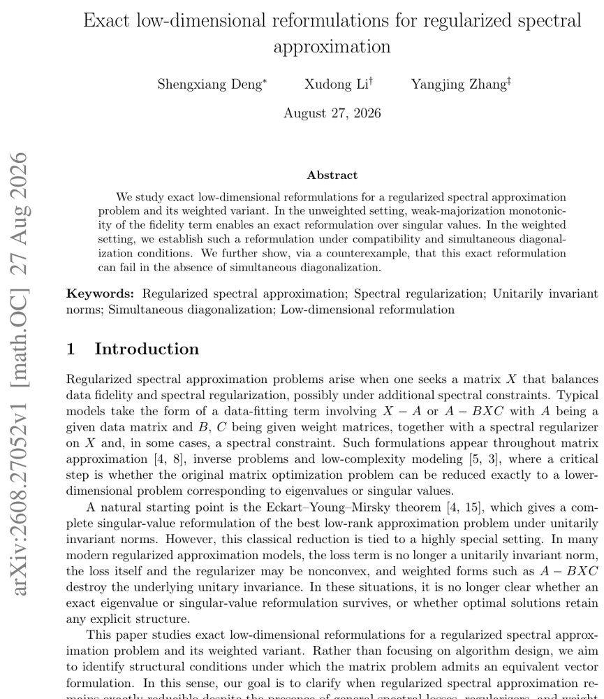 Exact low-dimensional reformulations for regularized spectral approximation Figure 1