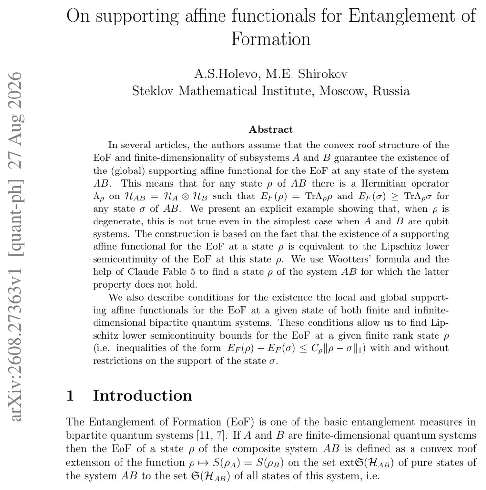 On supporting affine functionals for Entanglement of Formation Figure 1