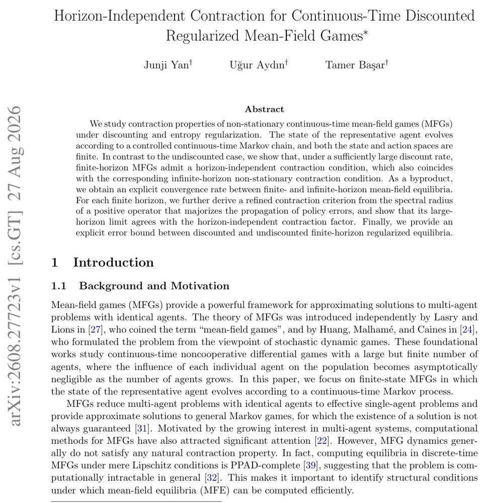 Horizon-Independent Contraction for Continuous-Time Discounted Regularized Mean-Field Games Figure 1