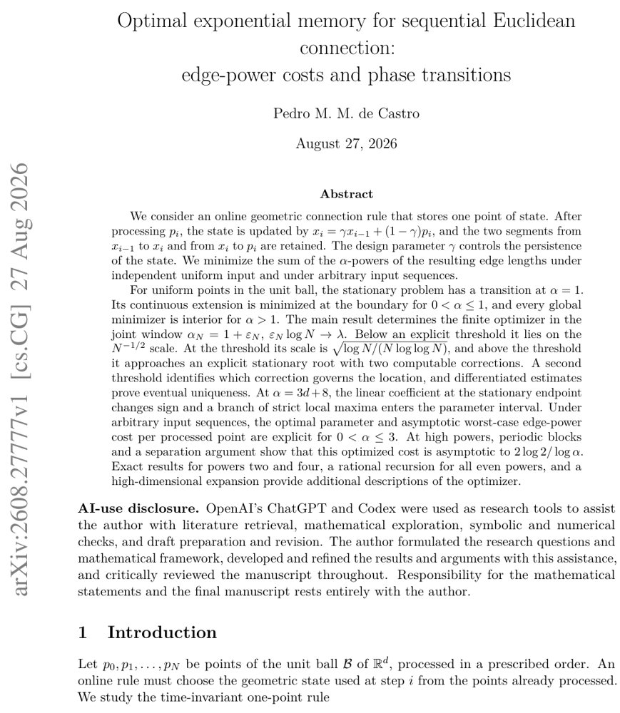 Optimal exponential memory for sequential Euclidean connection: edge-power costs and phase transitions Figure 1