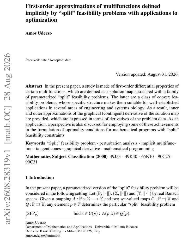 First-order approximations of multifunctions defined implicitly by "split" feasibility problems with applications to optimization Figure 1