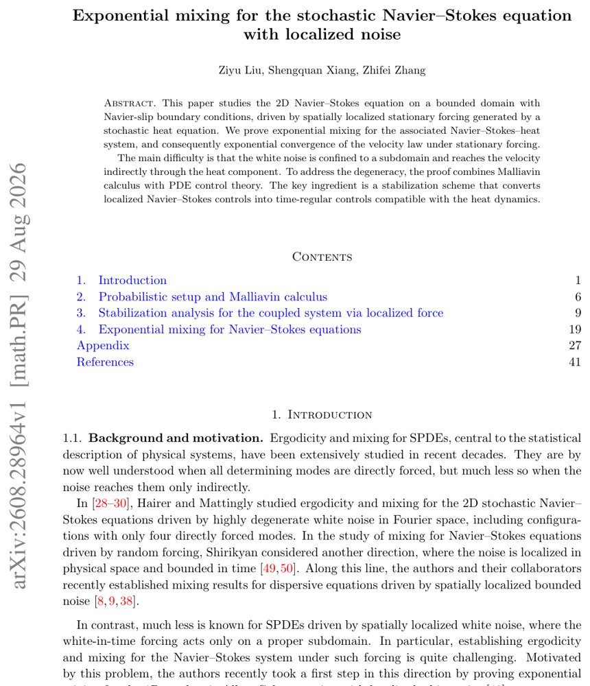 Exponential mixing for the stochastic Navier--Stokes equation with localized noise Figure 1