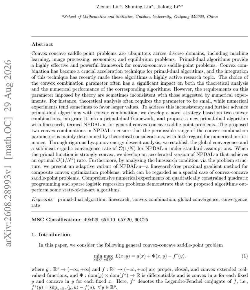 A New Primal-Dual Algorithm with Two Convex Combinations and Linesearch for General Convex-Concave Saddle-Point Problems Figure 1