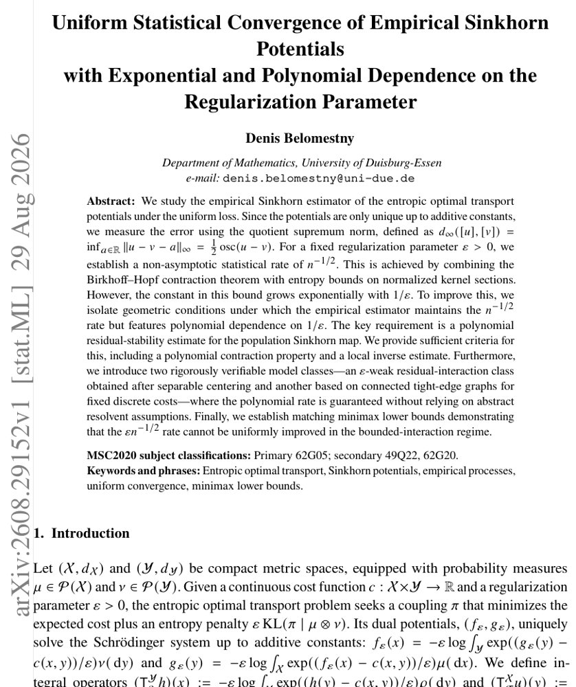 Uniform Statistical Convergence of Empirical Sinkhorn Potentials with Exponential and Polynomial Dependence on the Regularization Parameter Figure 1