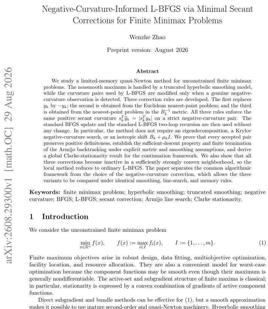 Negative-Curvature-Informed L-BFGS via Minimal Secant Corrections for Finite Minimax Problems Figure 1