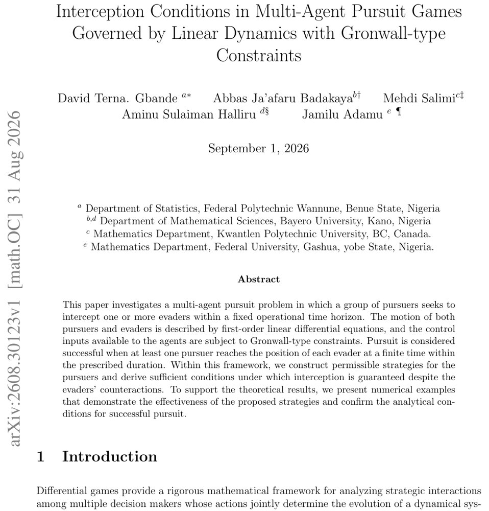 Interception Conditions in Multi-Agent Pursuit Games Governed by Linear Dynamics with Gronwall-type Constraints Figure 1