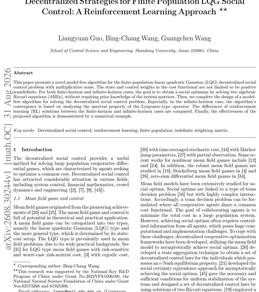 Decentralized Strategies for Finite Population LQG Social Control: A Reinforcement Learning Approach Figure 1