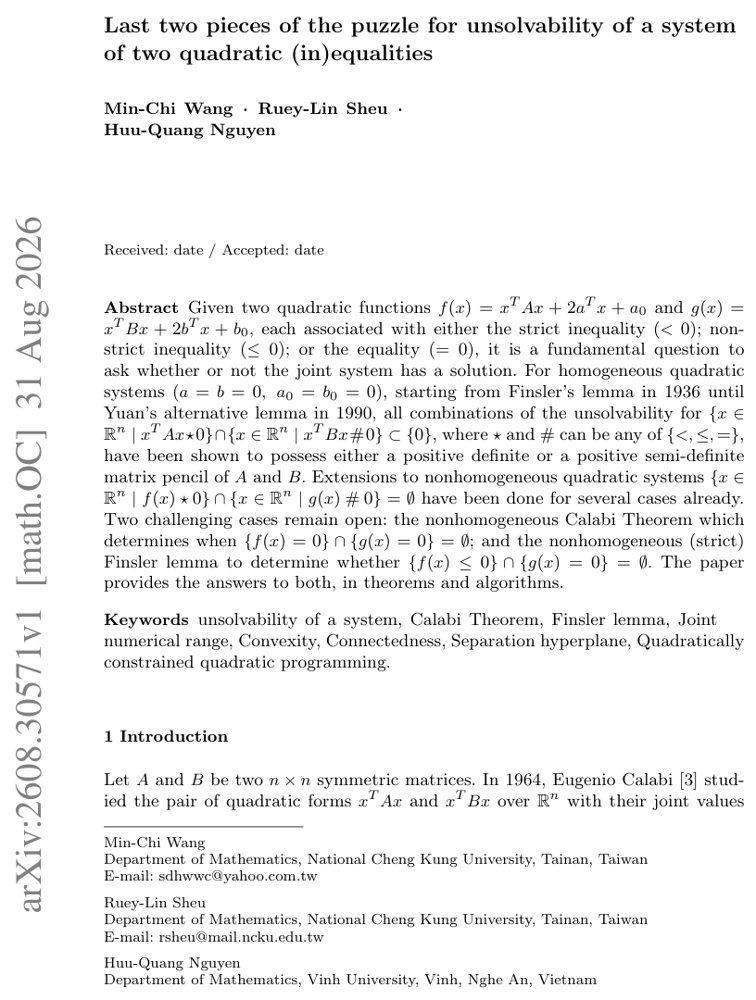 Last two pieces of the puzzle for unsolvability of a system of two quadratic (in)equalities Figure 1
