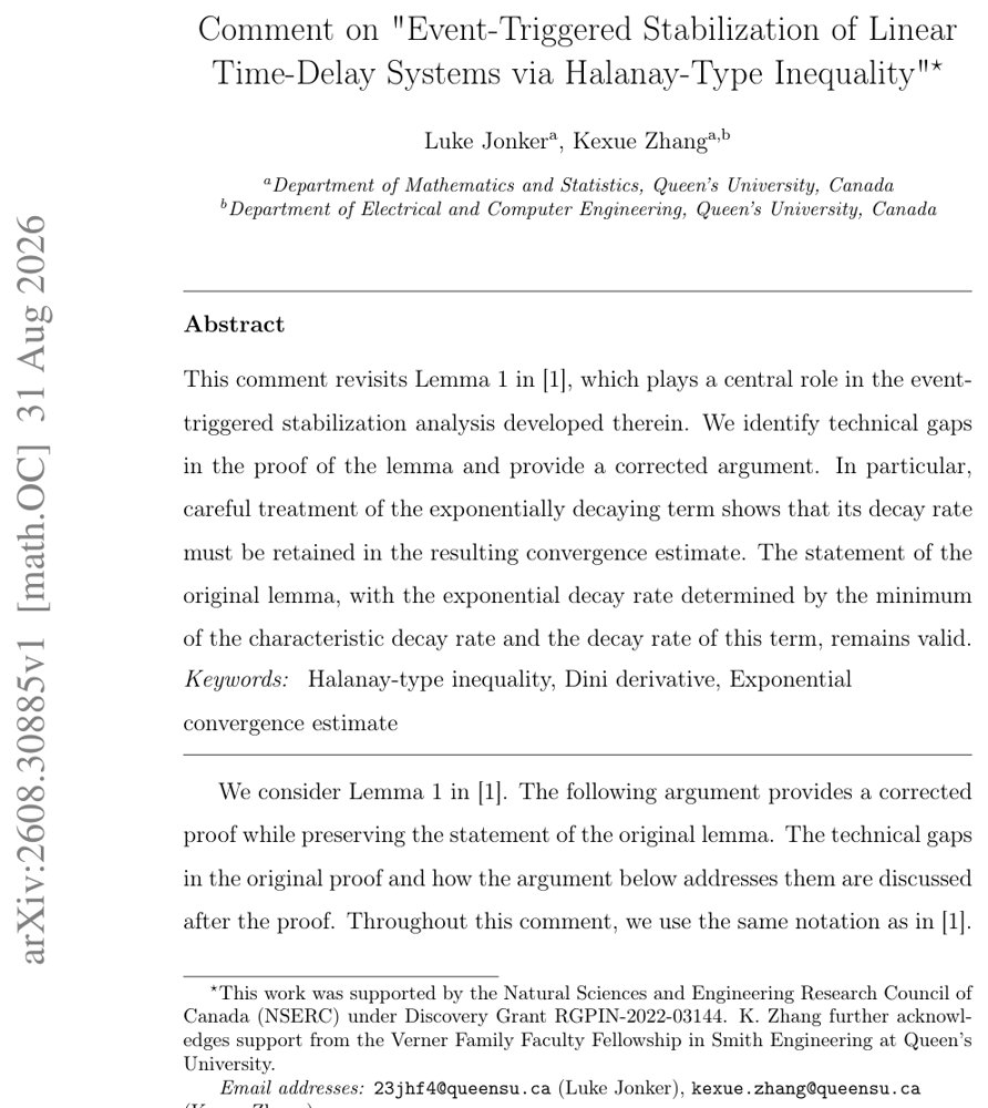 Comment on "Event-Triggered Stabilization of Linear Time-Delay Systems via Halanay-Type Inequality" Figure 1